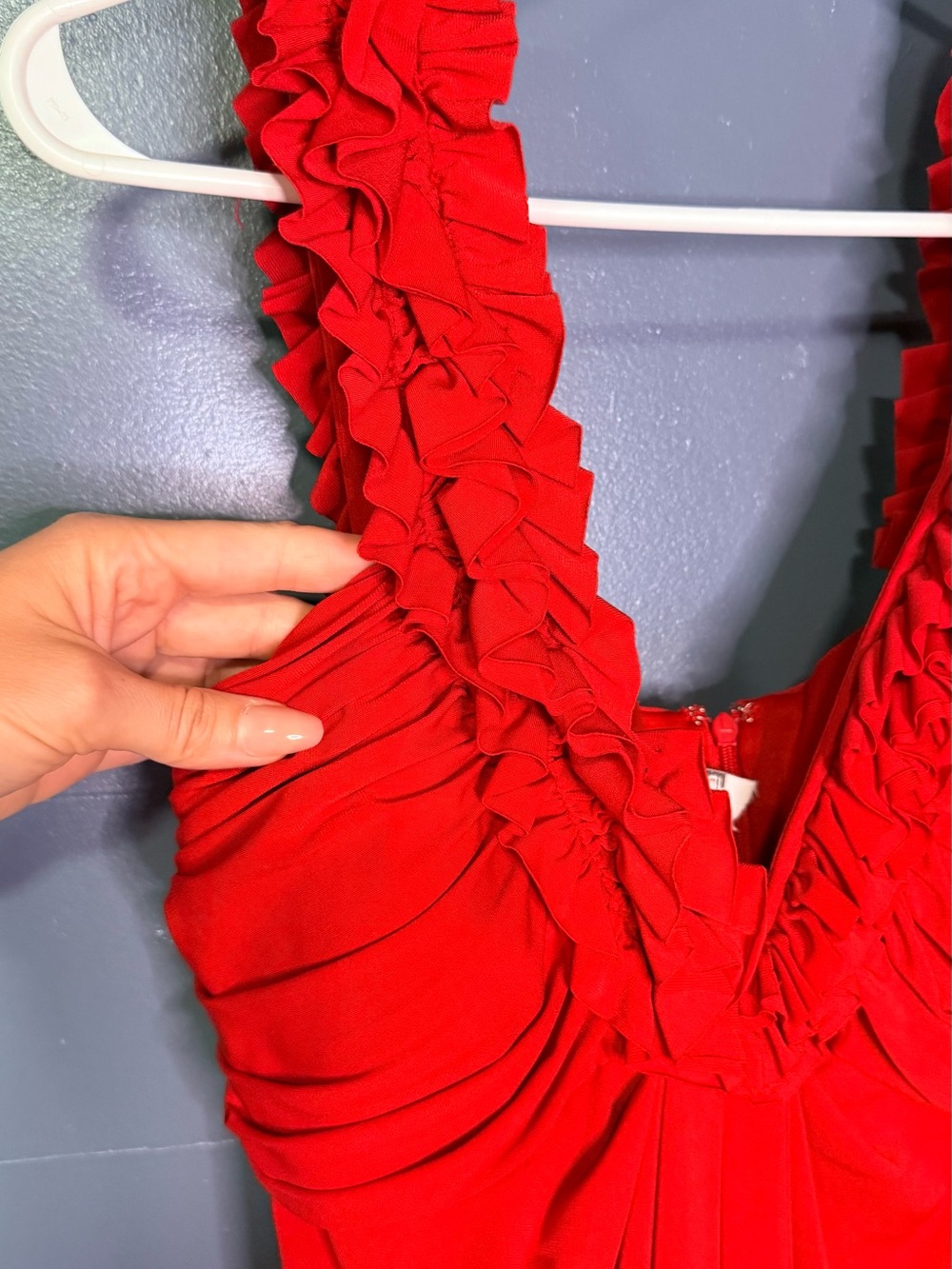 Red Ruffled V-Neck Dress - Picture 2 of 4